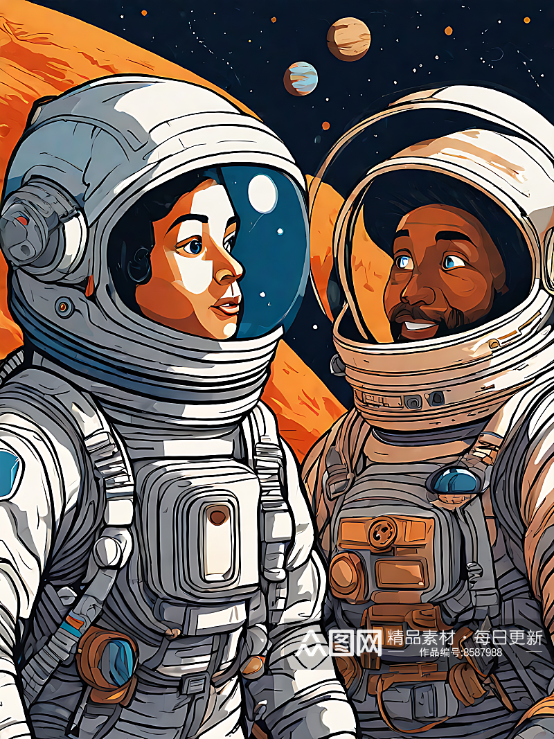 AI数字艺术航天宇宙宇航员卡通插画素材