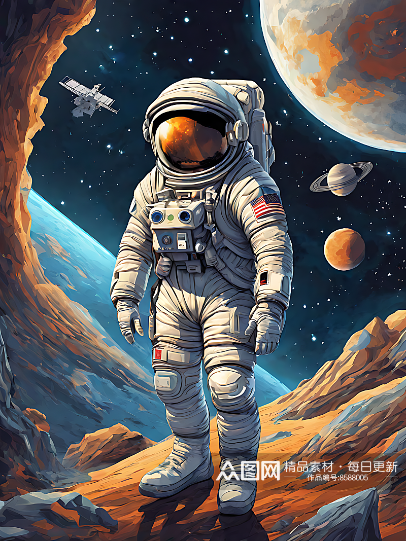 AI数字艺术航天宇宙宇航员卡通插画素材