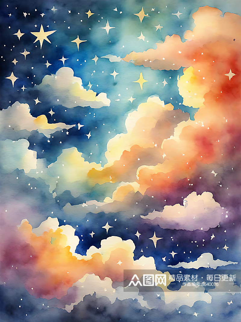 AI数字艺术星空云彩水彩手绘素材