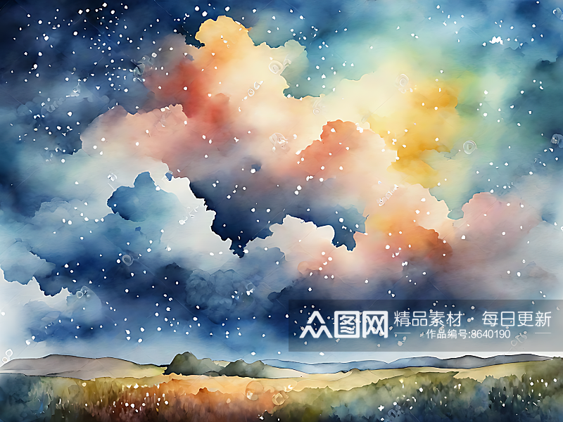 星空云彩水彩手绘AI数字艺术素材