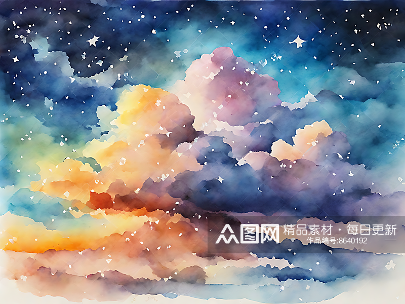 星空云彩水彩手绘AI数字艺术素材