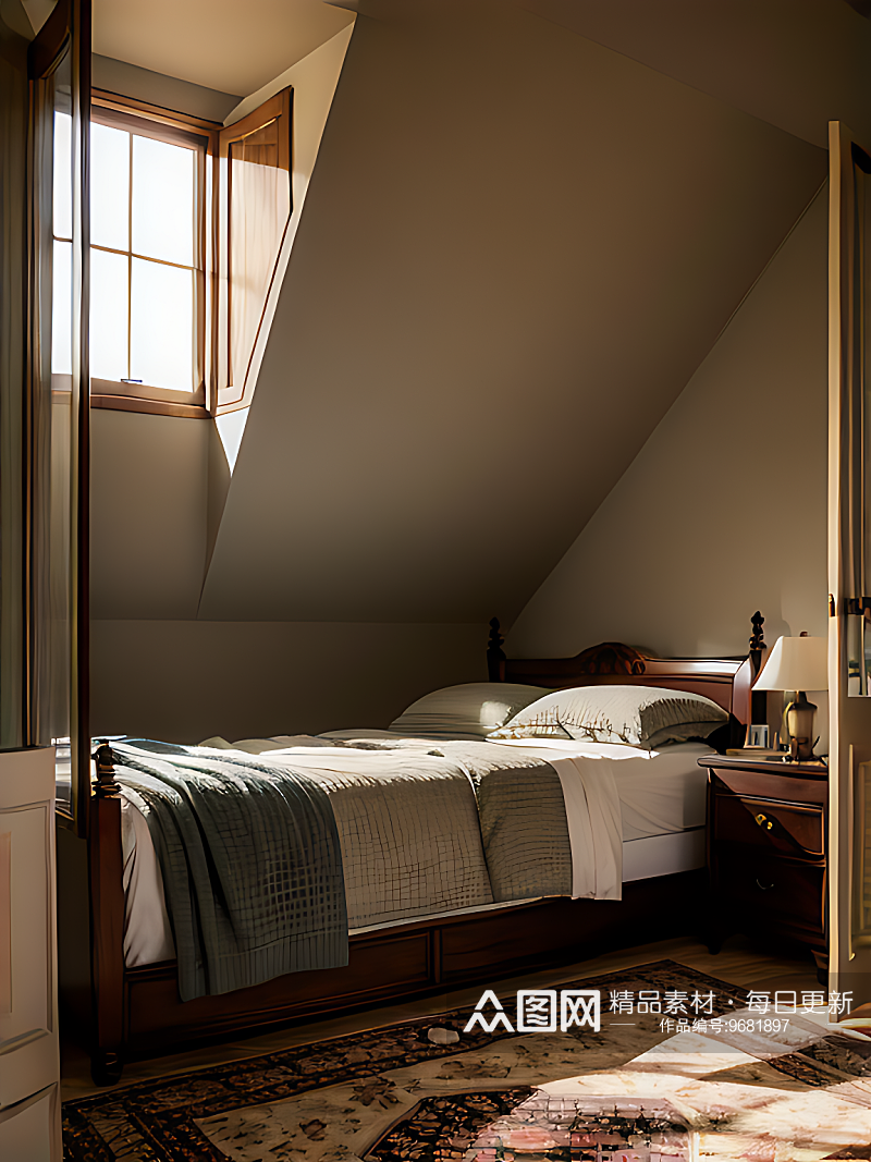 阁楼卧室写实摄影AI数字艺术素材