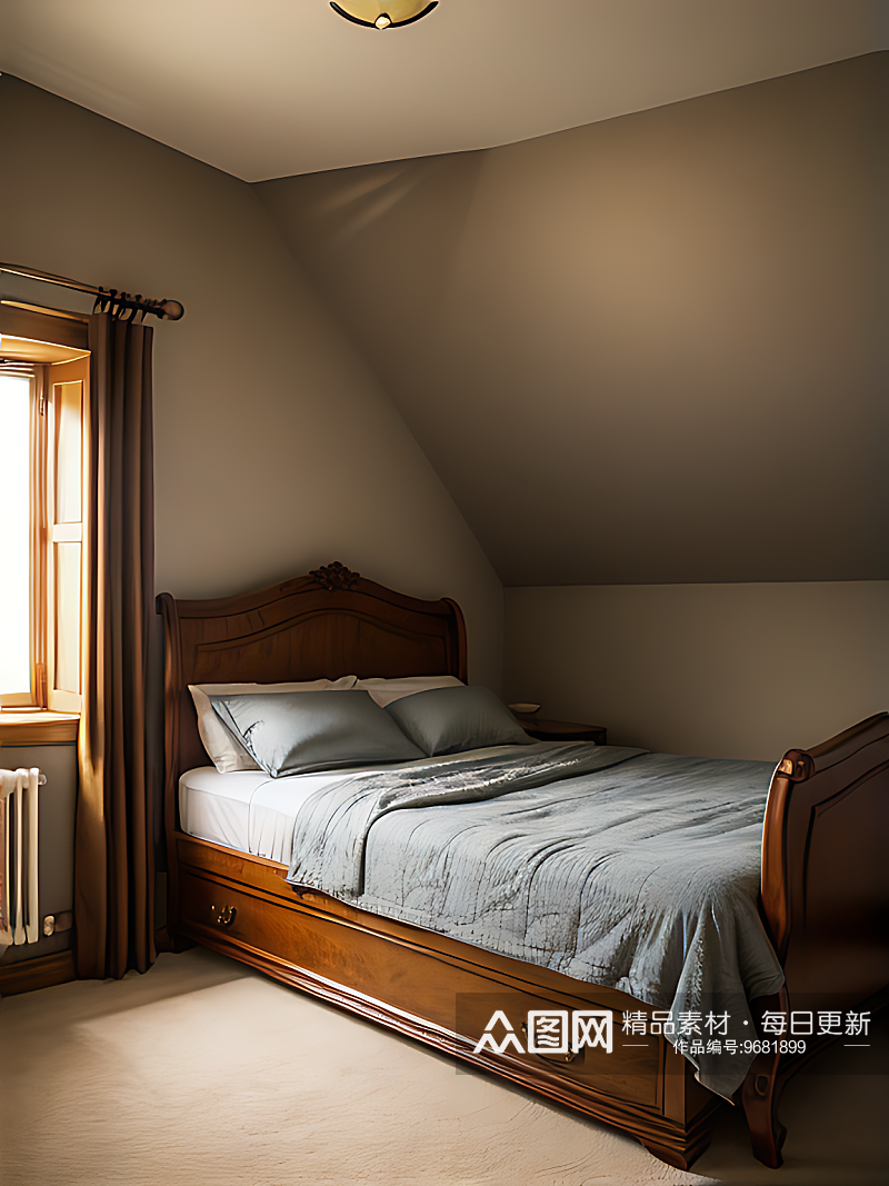 阁楼卧室写实摄影AI数字艺术素材