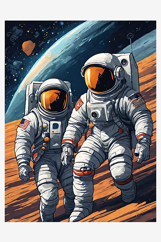 AI数字艺术航天宇宙宇航员卡通插画