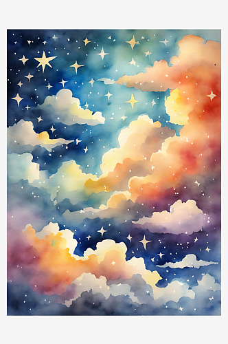 AI数字艺术星空云彩水彩手绘