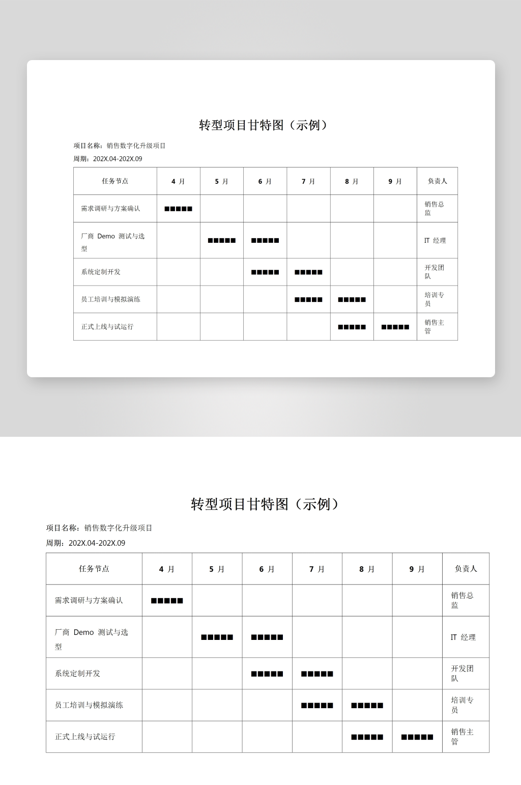 转型项目甘特图word模板素材