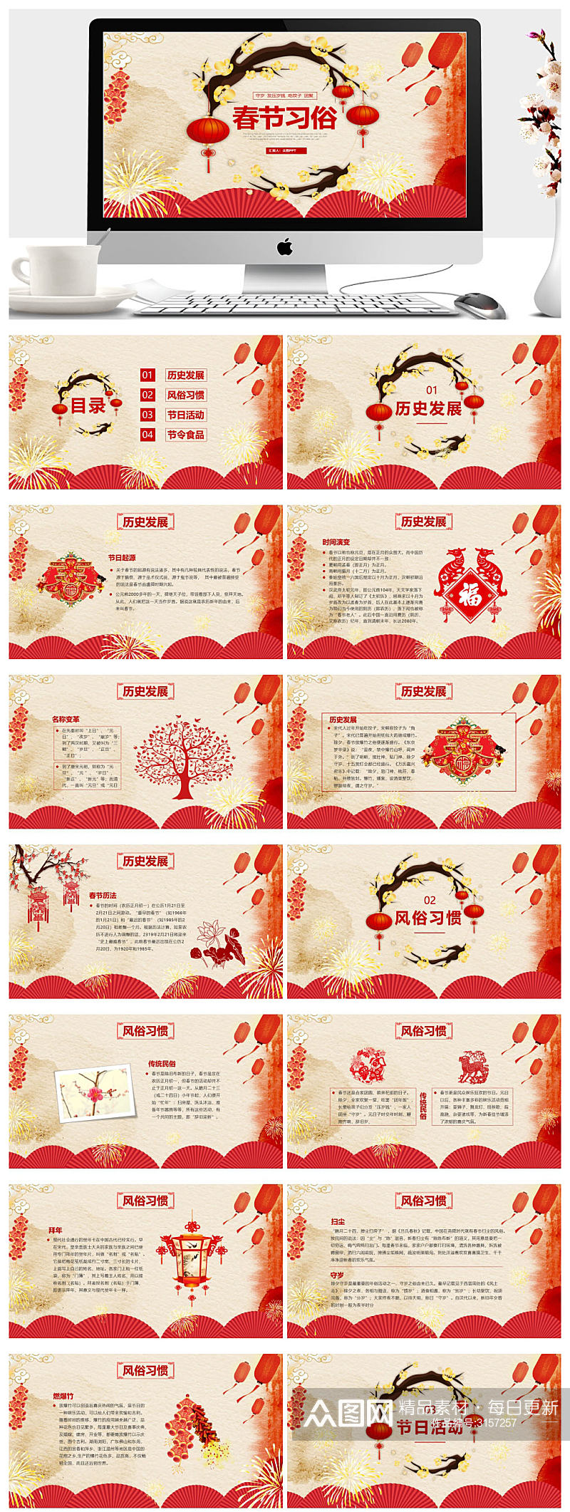 中国春节传统习俗介绍PPT下载素材