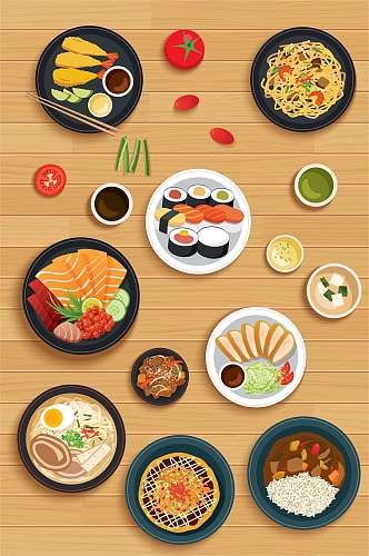 日式美食拉面寿司矢量图