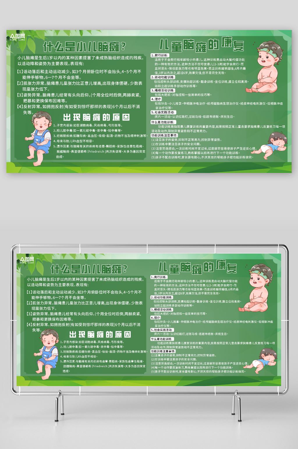 儿童医院小儿脑瘫科普知识单面展板素材