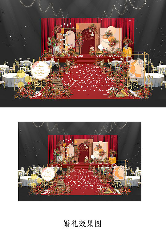 红橙色婚礼效果图-众图网