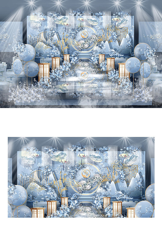 新中式蓝色婚礼效果图-众图网