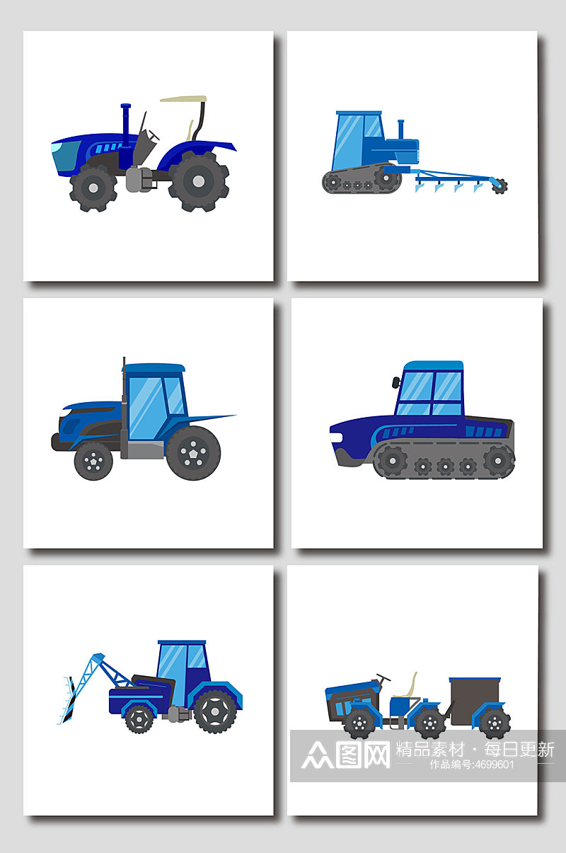 蓝色创意卡通手绘农业机械设备元素插画素材
