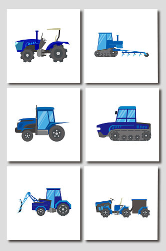 蓝色创意卡通手绘农业机械设备元素插画