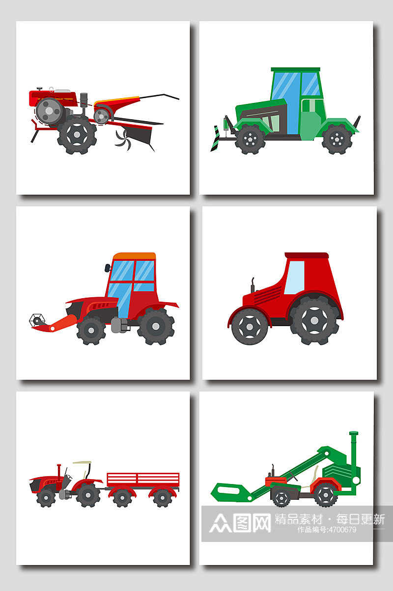 卡通扁平化手绘农业机械设备插画素材