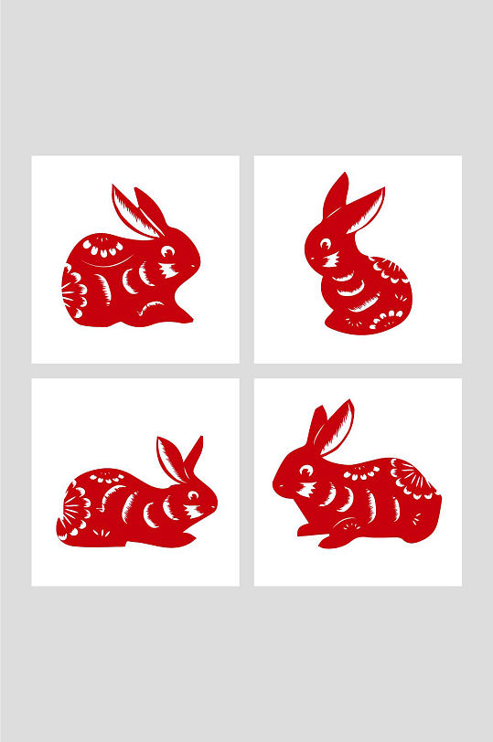 红色生肖兔中国风兔年兔子剪纸插画