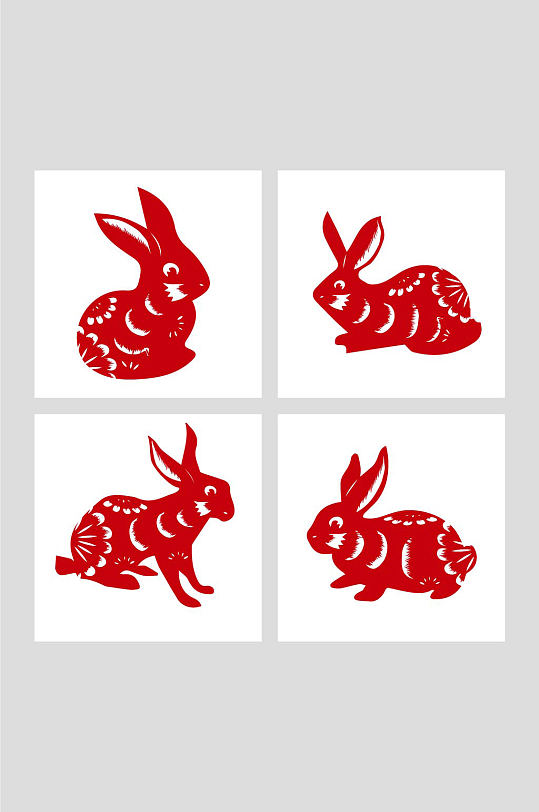 兔属相传统红色中国风兔年兔子剪纸插画