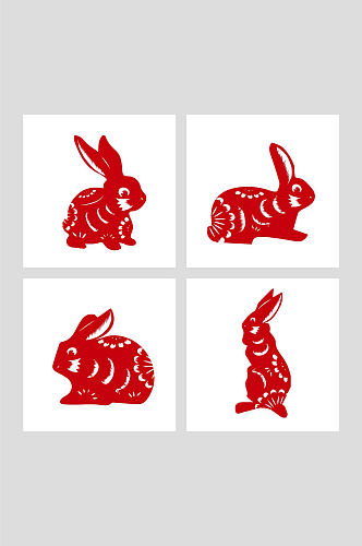 红色传统剪纸兔年中国风兔年兔子剪纸插画