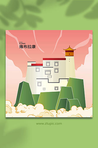 矢量雍布拉康西藏地标建筑插画