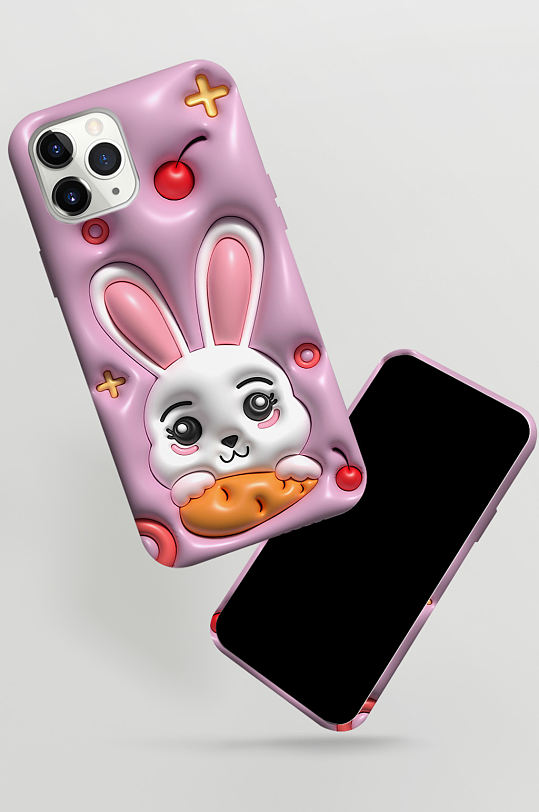 吃萝卜的兔子原创膨胀风卡通动物插画手机壳