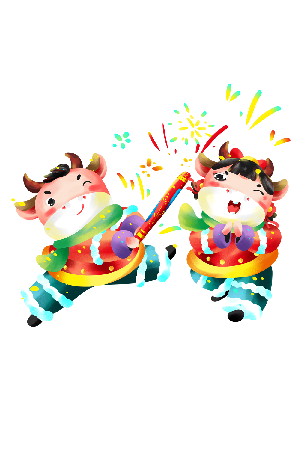 卡通放烟花的小牛