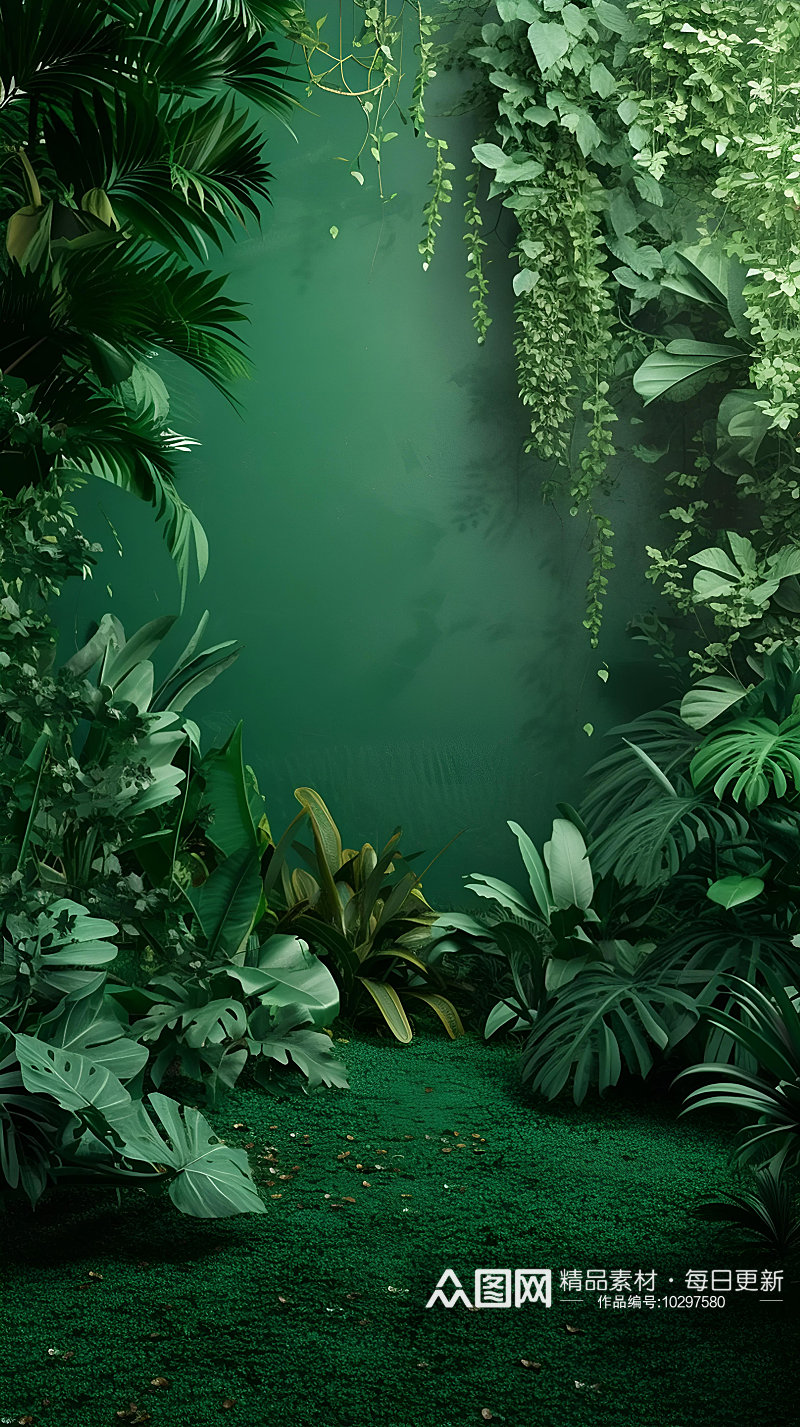 手绘绿色森林电商模型背景素材