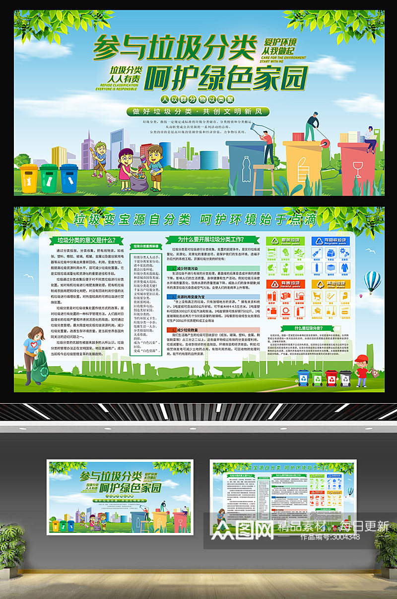 参与垃圾分类呵护绿色家园素材