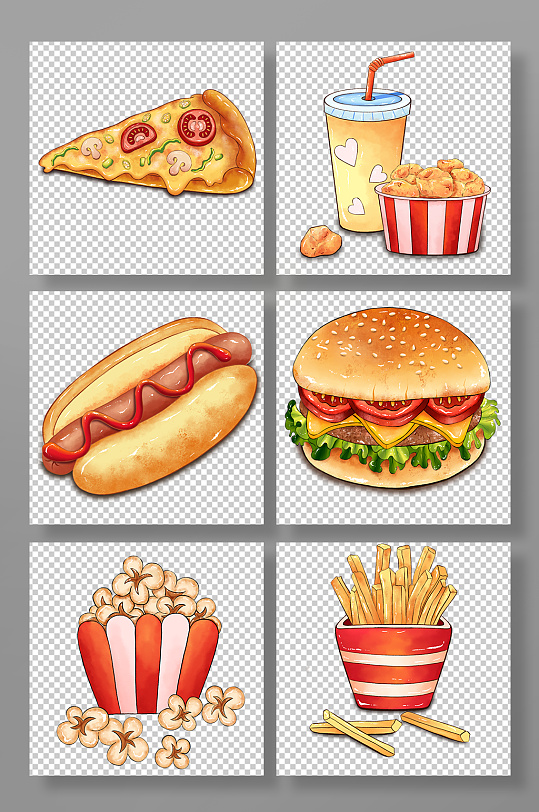 手绘美味快餐美食元素插画-众图网