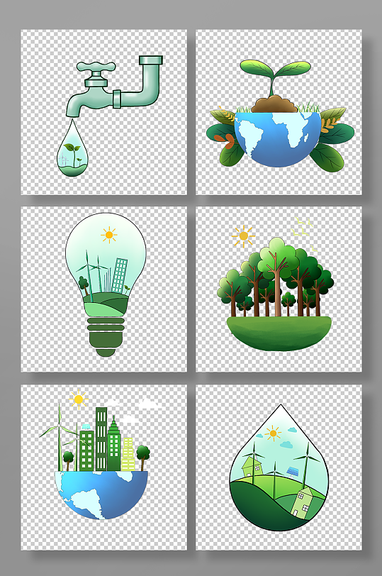 节能节水手绘环保地球日元素插画-众图网
