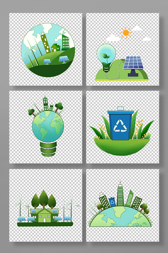 扁平化卡通节能环保元素插画-众图网