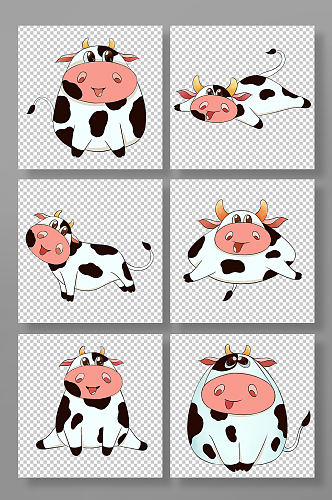 手绘可爱卡通奶牛动物元素插画