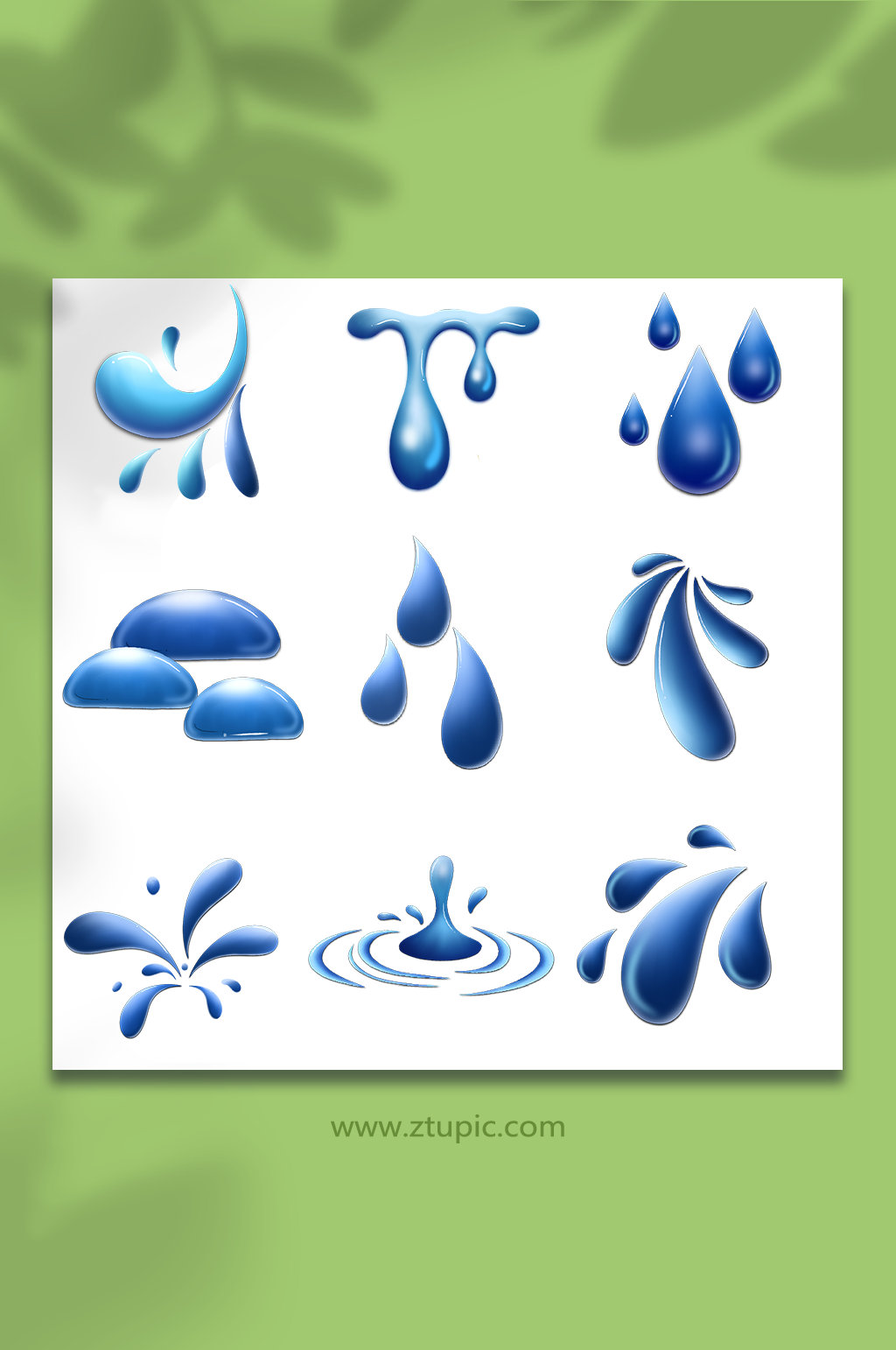 手绘蓝色水滴水纹水花插画元素素材