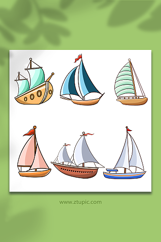 手绘帆船交通工具元素插画