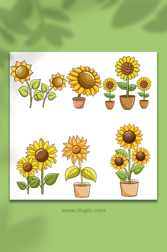 手绘卡通向日葵花卉元素插画-众图网