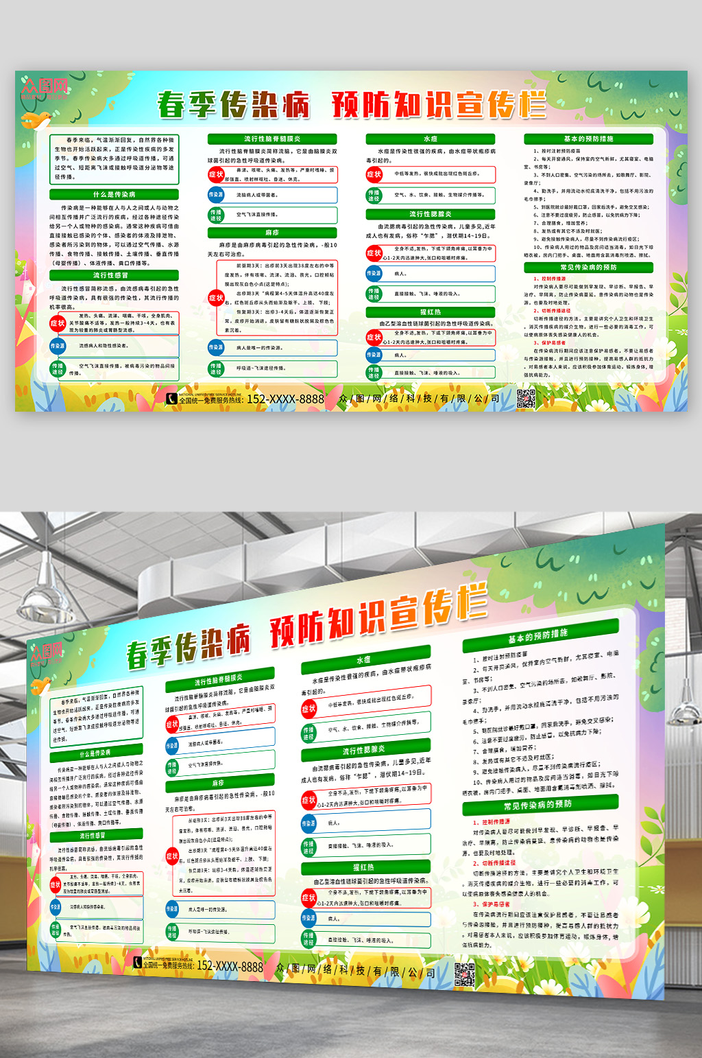 小清新春季预防传染病宣传展板素材