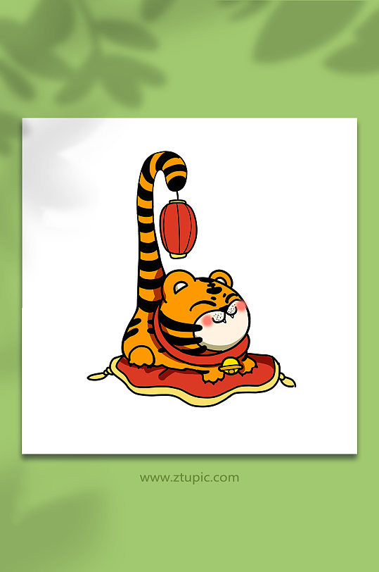 创意卡通老虎尾巴吊灯笼虎年形象插画