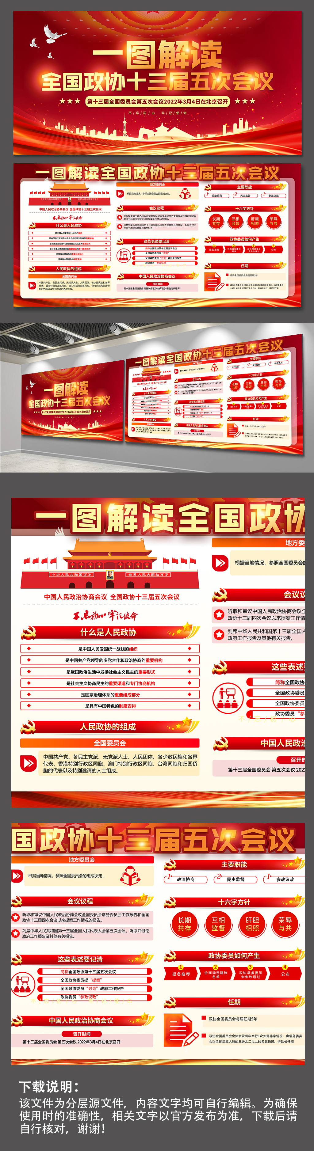2022全国两会一图解读政协会议党建展板素材