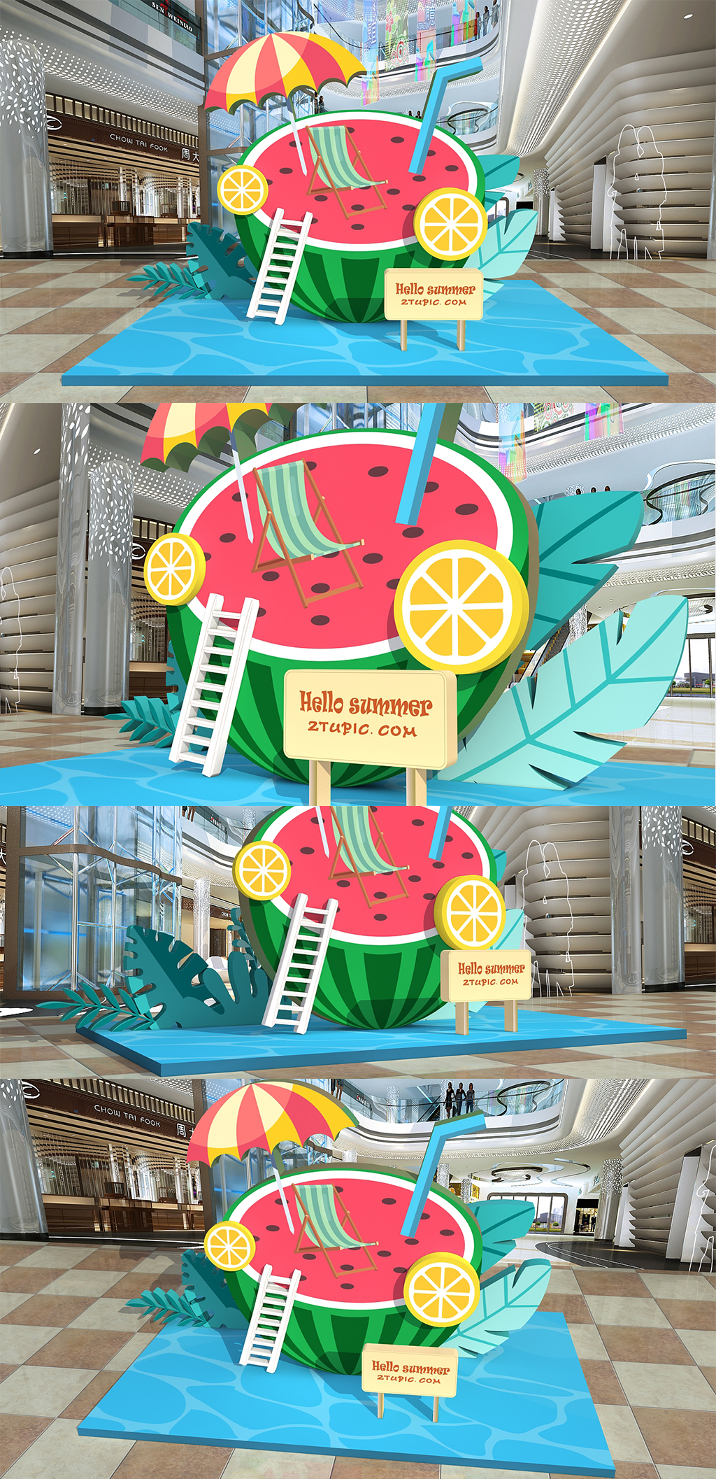 创意清新夏日西瓜夏季水果美陈素材