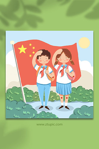 毕业爱国少先队员小学生敬礼插画党建插画