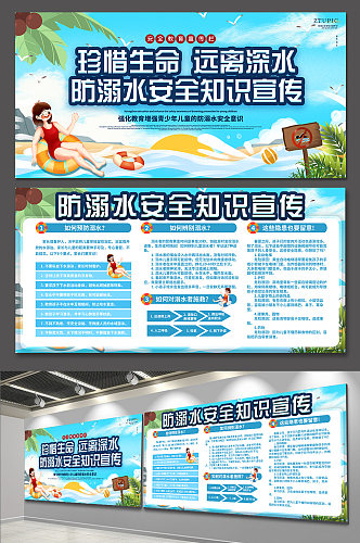 夏季防溺水安全知识宣传展板海报图虫网