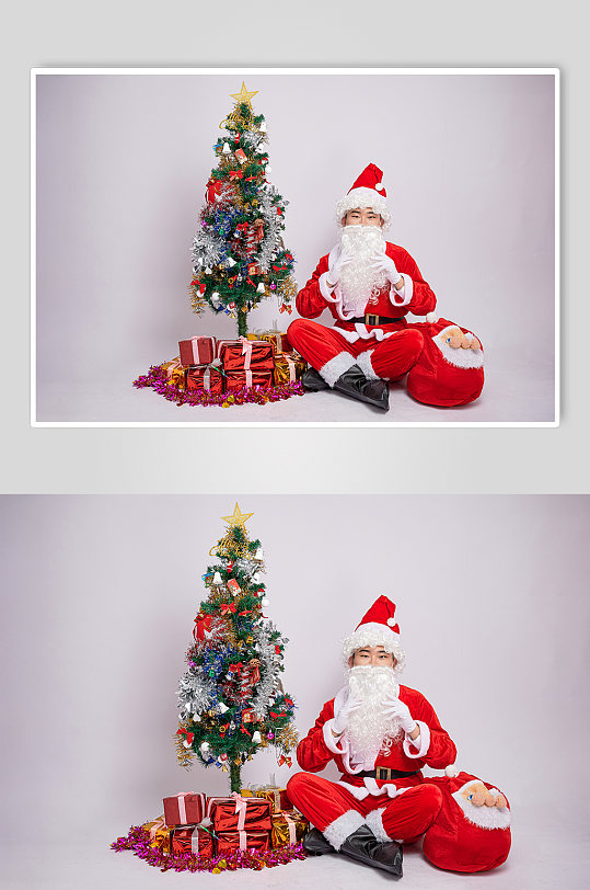 圣诞节圣诞老人坐着抚摸胡子人物摄影图
