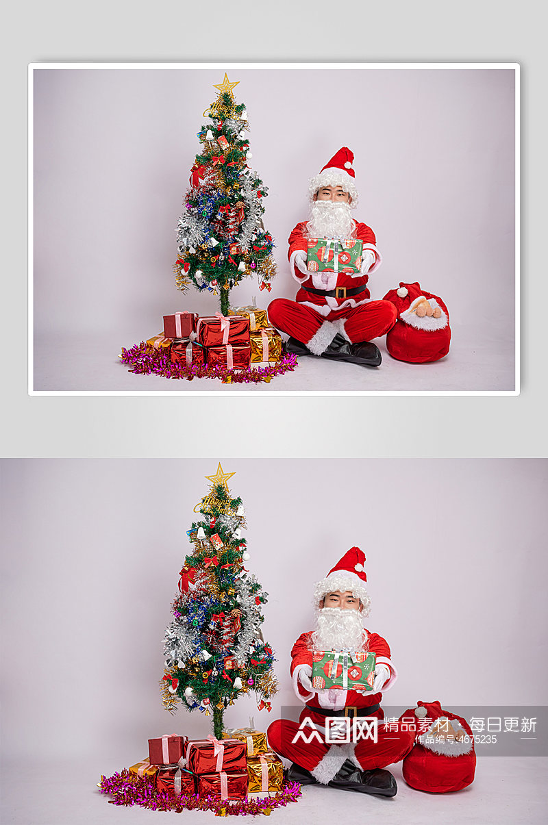 圣诞节圣诞老人双手递礼物盒人物摄影图素材