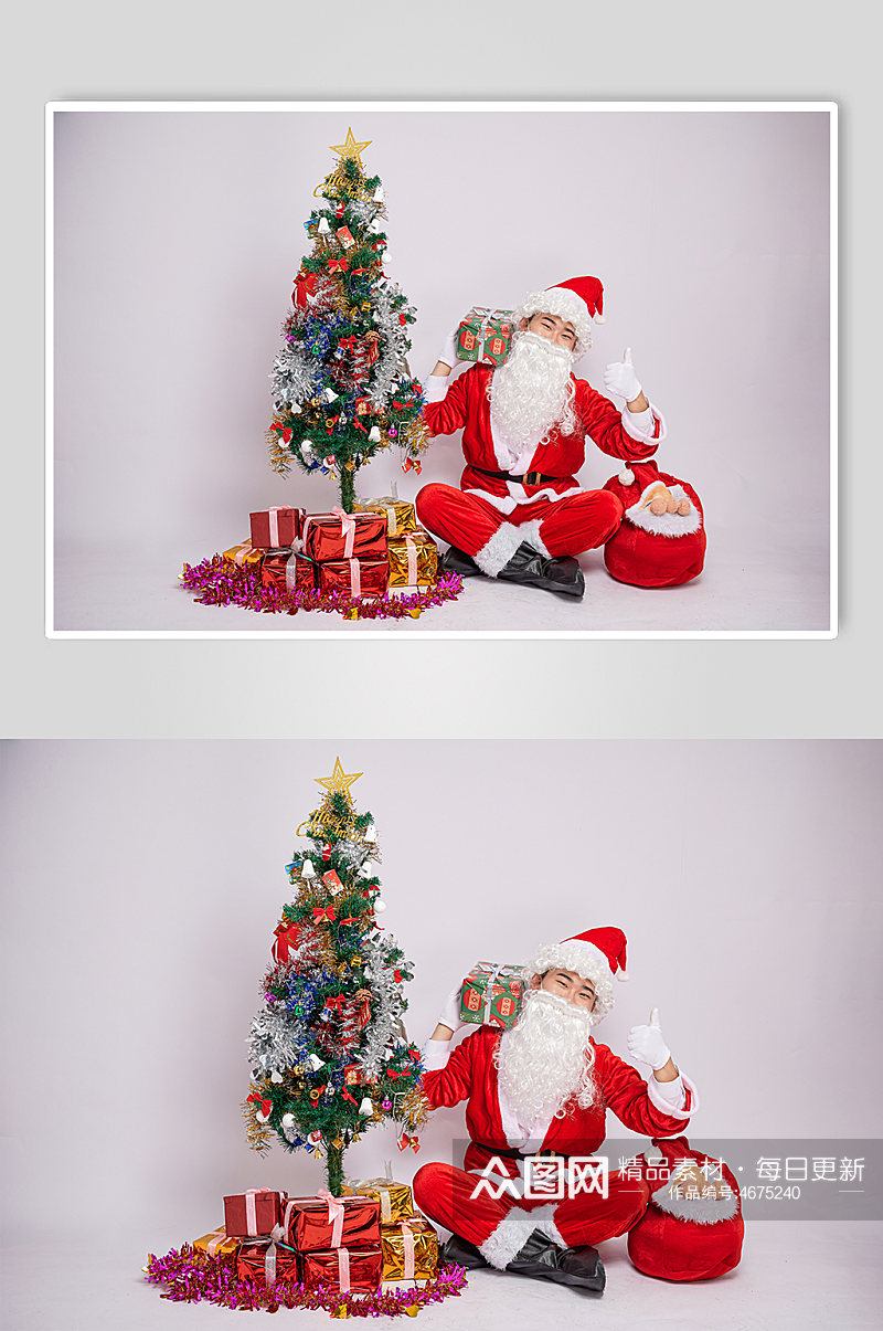 圣诞节圣诞老人肩扛礼物盒人物摄影图素材
