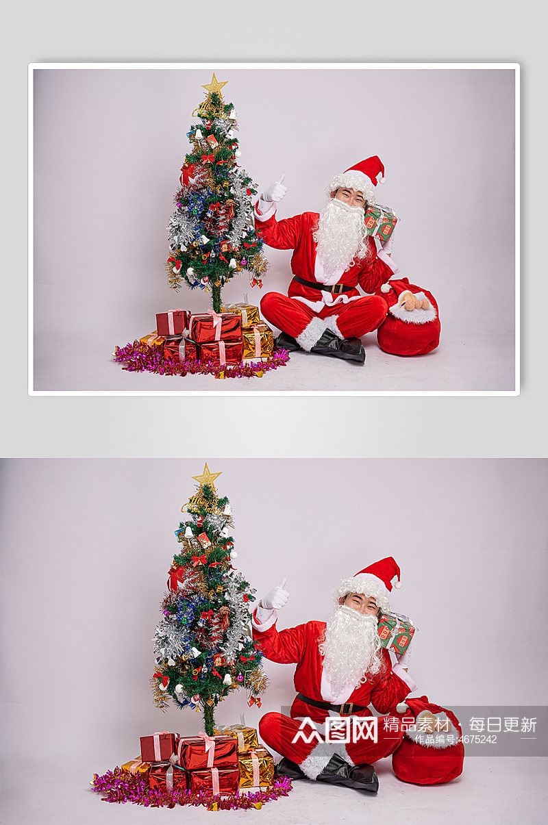 圣诞节圣诞老人坐着竖大拇指人物摄影图素材