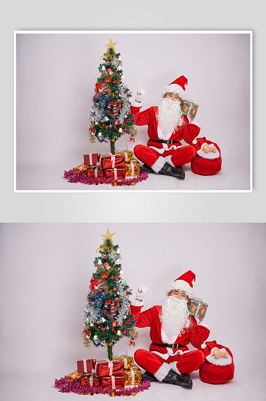 圣诞节圣诞老人坐着拿礼物人物摄影图