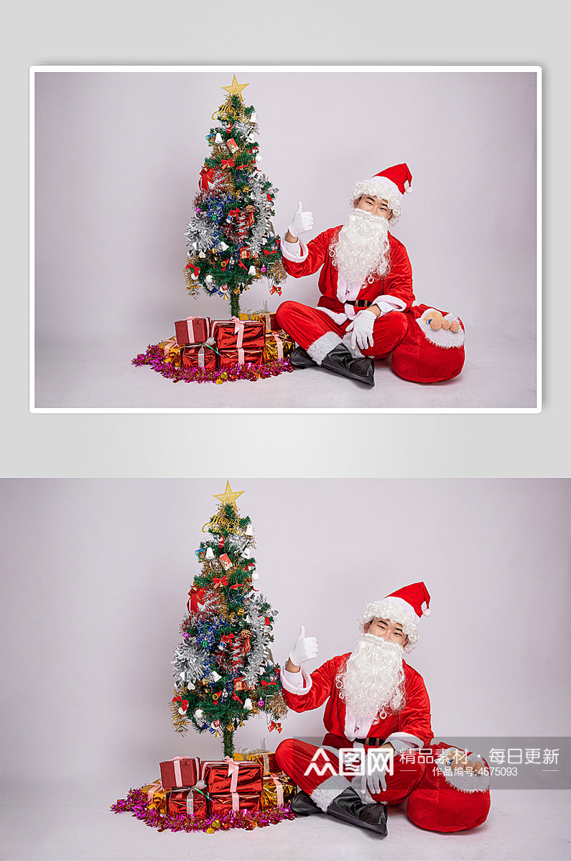 圣诞老人单手点赞坐姿人物摄影图素材