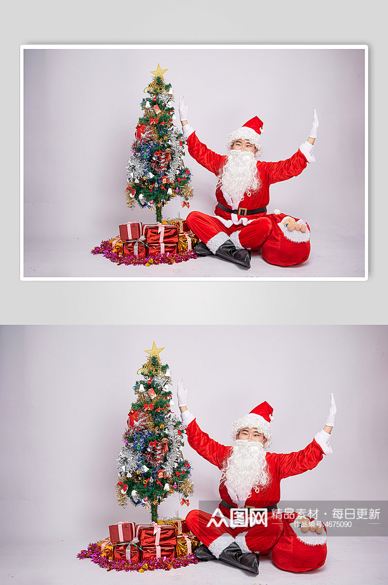 圣诞氛围圣诞老人向上张开双手人物摄影图素材