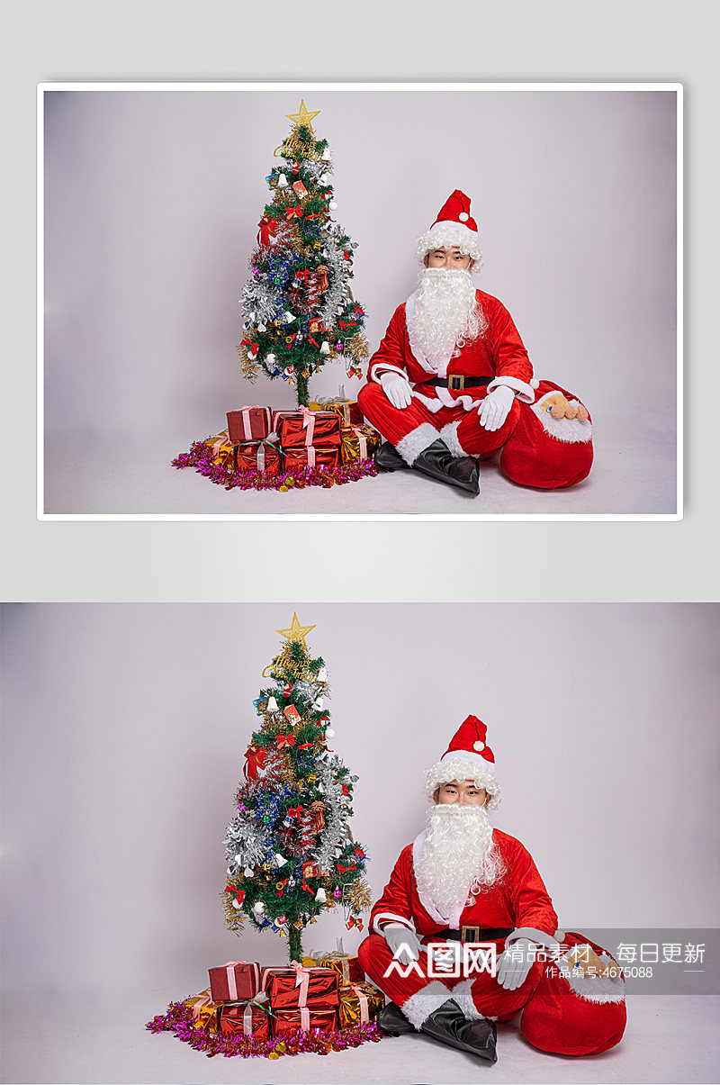 圣诞老人双手搭腿坐姿人物摄影图素材