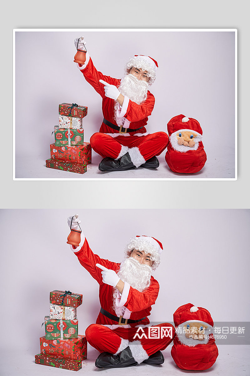 圣诞节圣诞老人拿小罐子人物摄影图素材