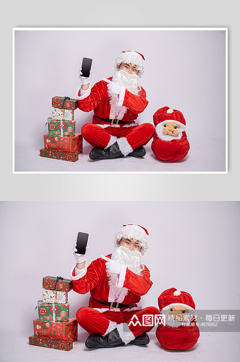 圣诞节圣诞老人拿手机人物摄影图素材