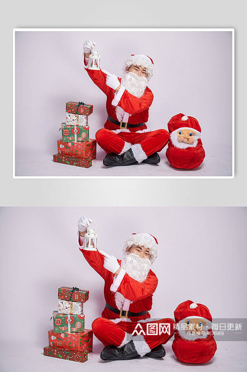 圣诞节圣诞老人提灯人物摄影图素材